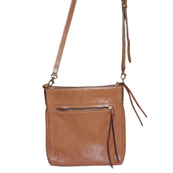 Fossil vintage camel tan brown leather crossbody bag small Minimalist - Picture 2 of 7